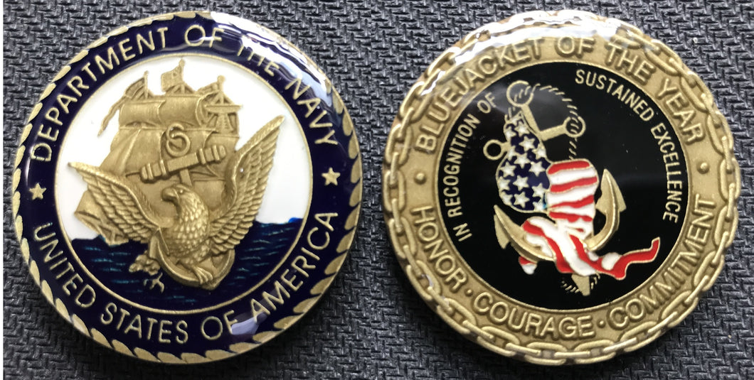 Navy BlueJacket Of The Year Challenge Coin 1.5