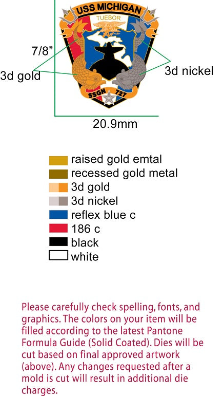 NAMETAG MEDALLION USS MICHIGAN SSBGN 727 BLUE